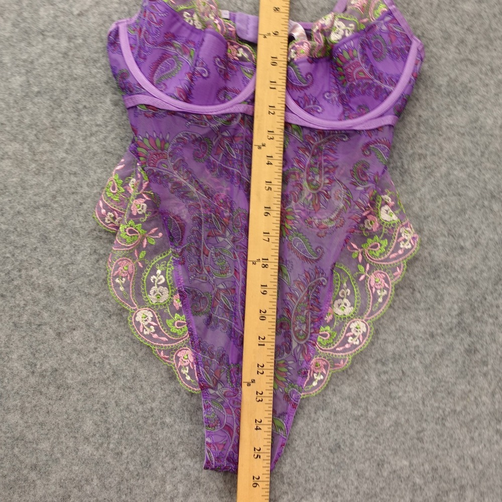 Savage X Fenty Womens Bodysuit M Purple Mesh Lace Underwire Y2K Rave Sexy Sheer - Picture 5 of 14